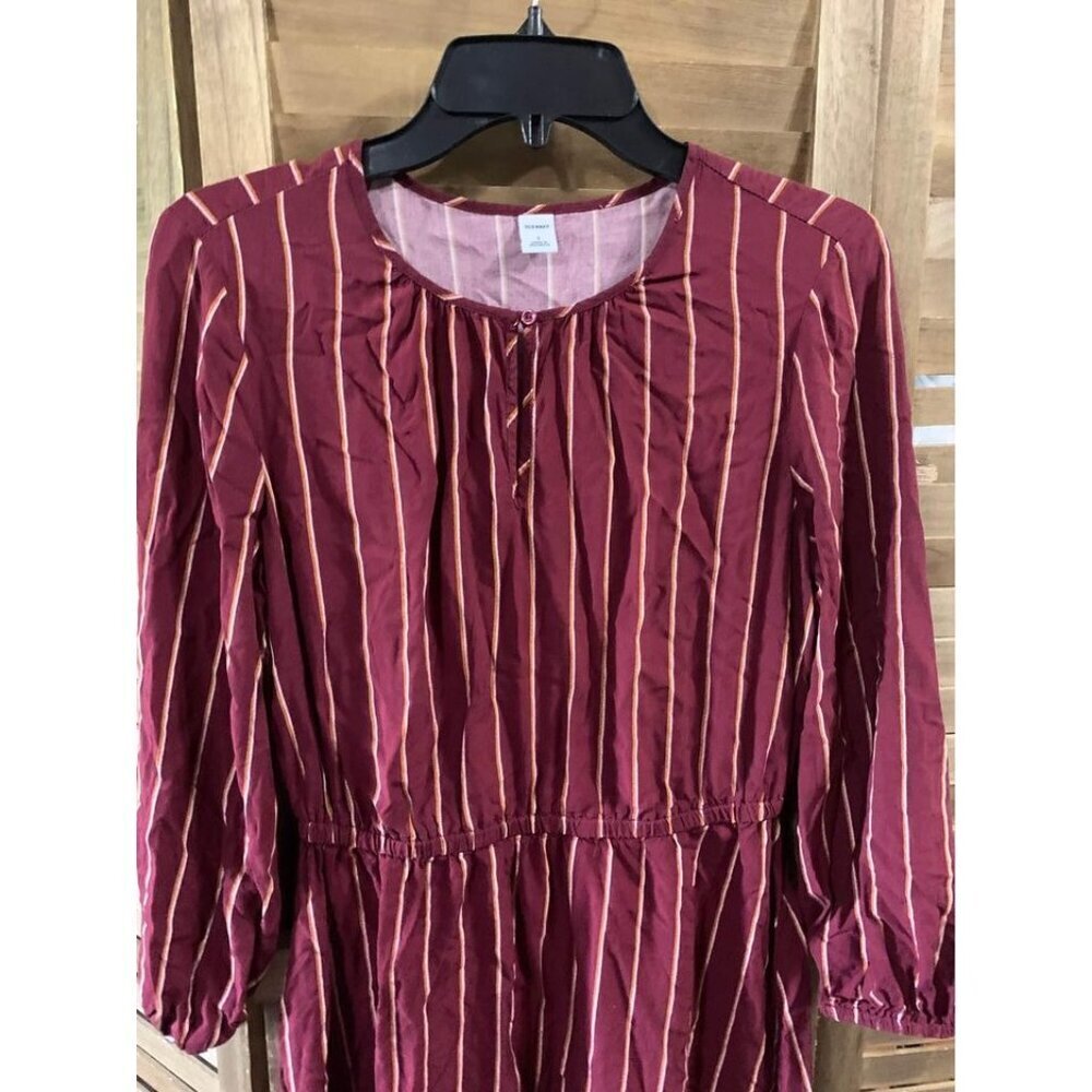 Old Navy Long sleeve Dress Womens Size Small Maroon Casual Striped - Picture 2 of 6